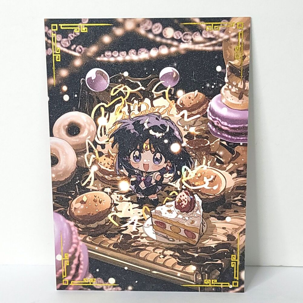 Sailor Saturn Chibi Cake Double Waifu Card Anime Girl Wall Art Oversize Board A5